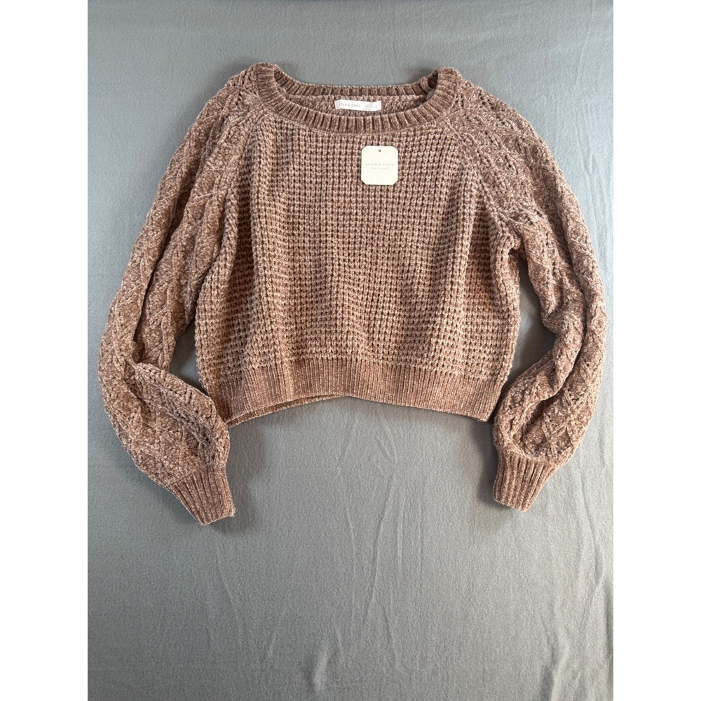 Altar'd State Chenille Cable Knit Cropped Sweater Mauve Brown Large NWT
